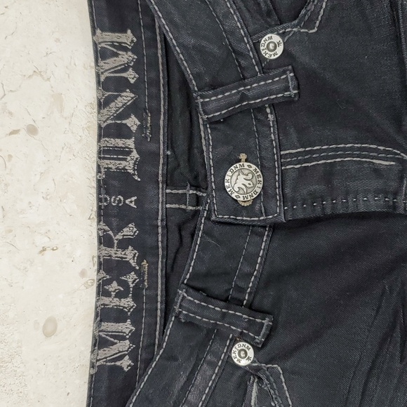 MEK Denim black jeans women's sz 26 x 36L Lyon easy bootcut distressed low rise - Picture 9 of 12